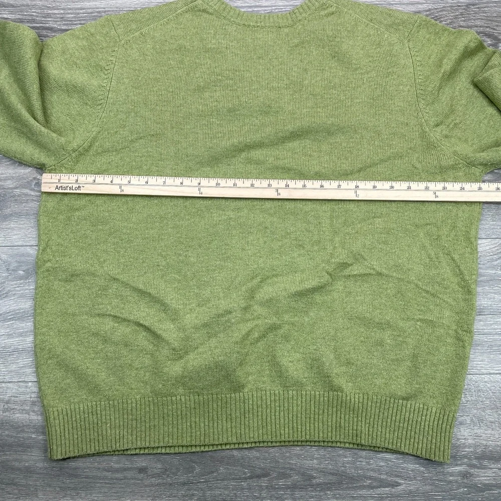 LL Bean Sweater Mens Large Green V Neck Lambswool Nylon Pullover Grandpa Vintage